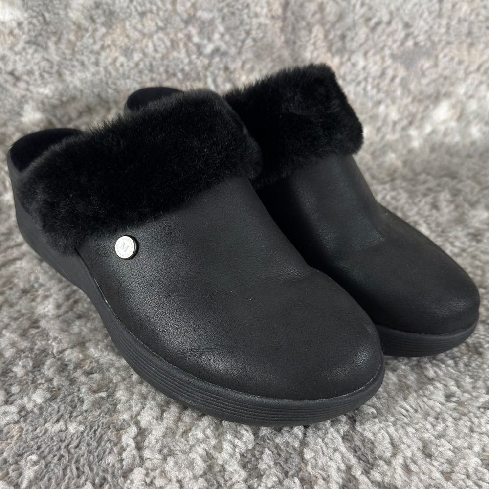 Skechers Size 8 Martha Stewart Fur Trim Slip On Comfort Clog Mules Black Women
